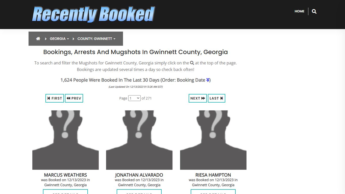 Bookings, Arrests and Mugshots in Gwinnett County, Georgia